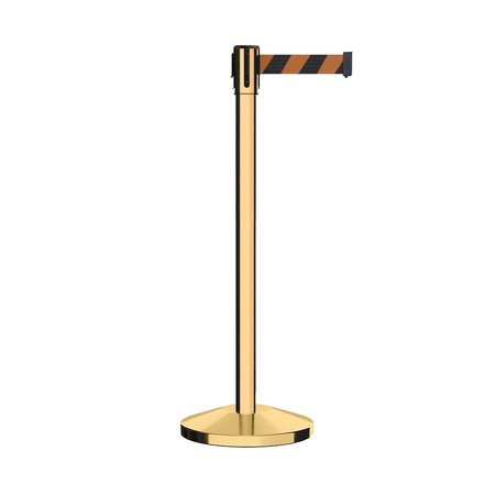 MONTOUR LINE Retractable Belt Barrier Stanchion, 2" Pol.Brass Post  7.5'Blk/Or Belt M530-PB-BOD-75